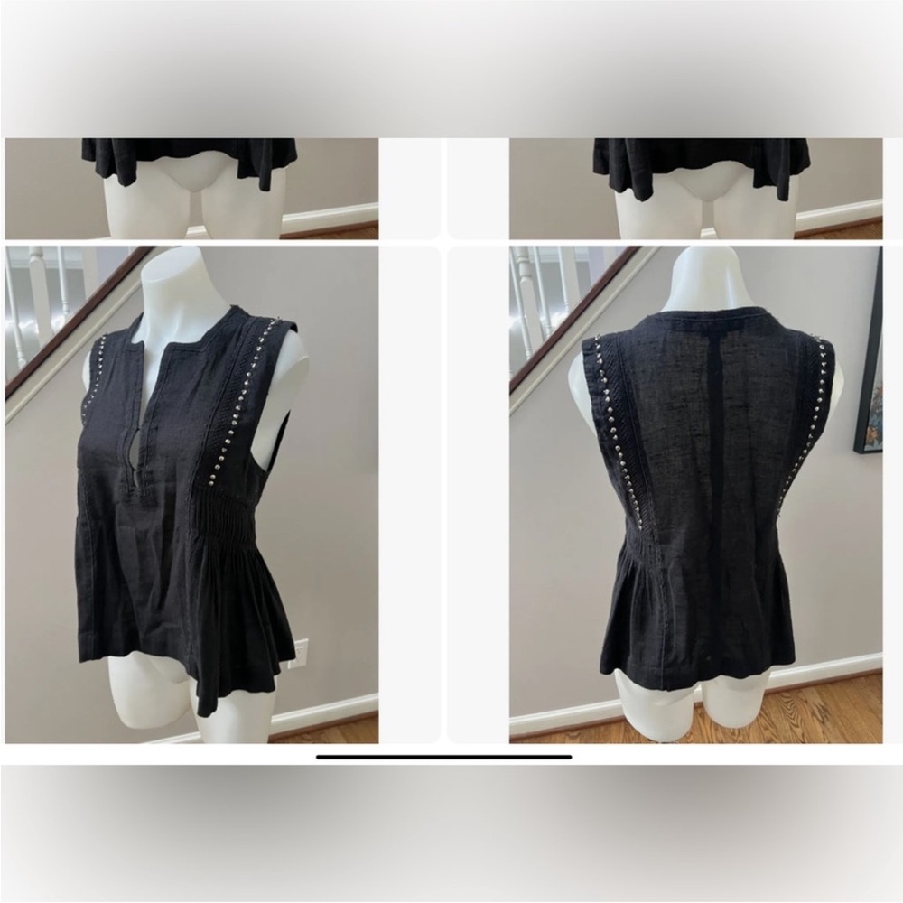 ISABEL MARANT 34 XS BLACK COTTON LINEN BLOUSE